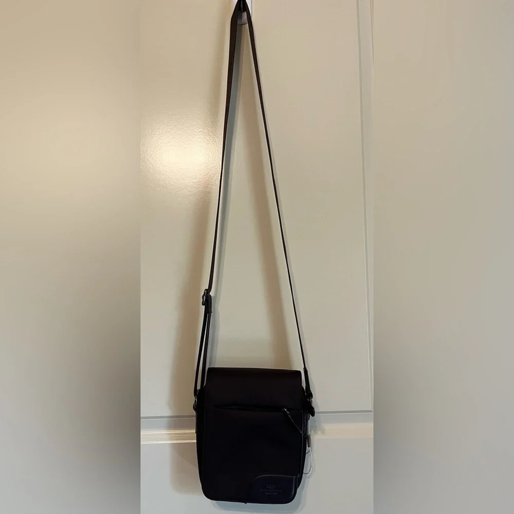 Pourchet brown cross body bag, fabric with leather accents
